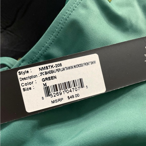 Nicole Miller 2Piece Bandeau Peplum Tankini Wicross Front Swim Green Woman’s M - Picture 11 of 13